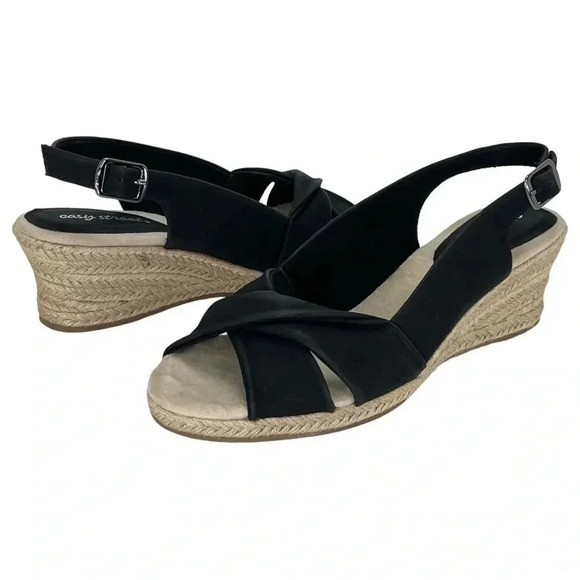 Easy Street Maureen Womens Super Flex Zone Black Wedge Dress Sandals Size 11M - Picture 12 of 15